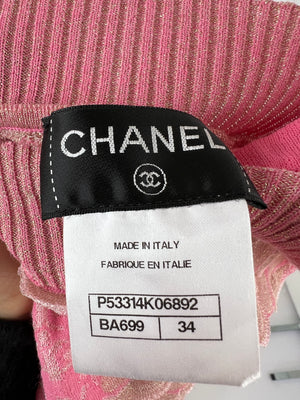 Chanel Pink, Gold Metallic Sleeveless Mini Dress with Frill Detail Size FR 34 (UK 6)