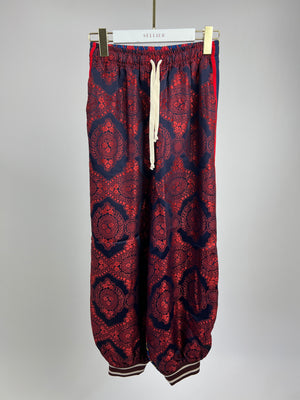 Gucci Red and Blue Silk GG 
Floral Jacquard Trousers Size XXS (UK 4)