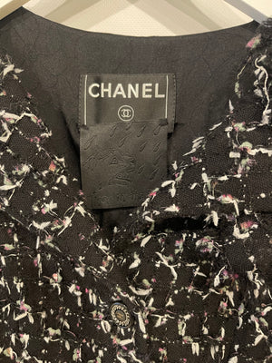 Chanel Black Wool Multicolour Threads Ruffle Asymmetric Jacket with CC Logo Button Details Size FR 36 (UK 8)