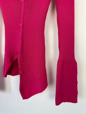 Jacquemus Hot Pink Asymmetric Ribbed Cardigan FR 38 (UK 10)