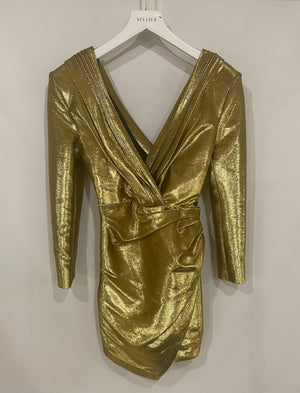 *RUNWAY* Saint Laurent Gold Embellished Long-Sleeve Mini Dress Size FR 38 (UK 10)