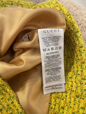 Gucci Yellow Tweed Long-Sleeve Jacket and Mini Skirt Set with Horseshoe Button Details Size IT 42/44 (UK 10/12)