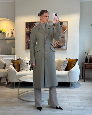 Nanushka Sage Green Long Wool Coat with 3 Pocket Detail Size S (UK 8)