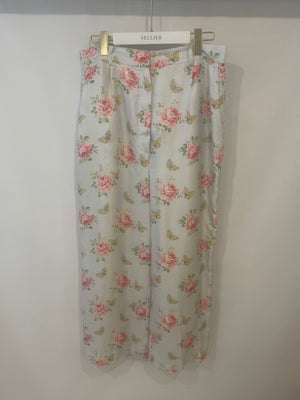 Prada Baby Blue Silk Floral High-Rise Pants Size IT 44 (UK 12) RRP £1,195