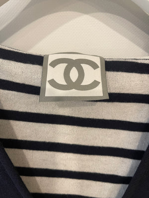 Chanel 09P Navy and White Sleeveless Hoodie Top with Logo Details Size FR 42 (UK 14)