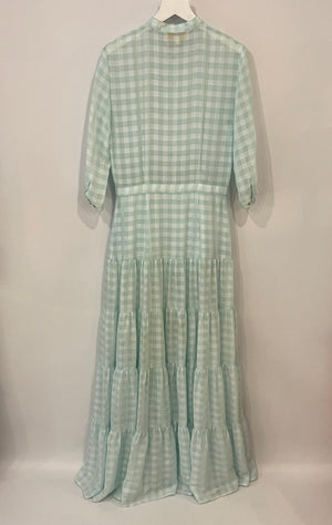 Like Yana Pastel Blue Vichy Long-Sleeve Layered Maxi Dress Size S (UK 8)