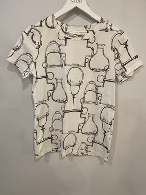 Hermès White Saddle Printed T-Shirt Size FR 38 (UK 10)