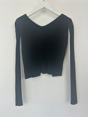 Jacquemus Black Ribbed Long Sleeve Top with Metal Logo Detail Size FR 34 (UK 6)