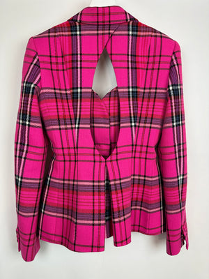 Area Hot Pink 
Black Checked Blazer with Cut-Out Detail 
Crystals Embellishments Size US 6 (UK 10)