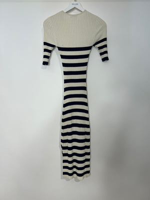 Altuzarra Cream 
Blue Midi Ribbed Dress with Buttons Detail Size XS (UK 6 - 8)