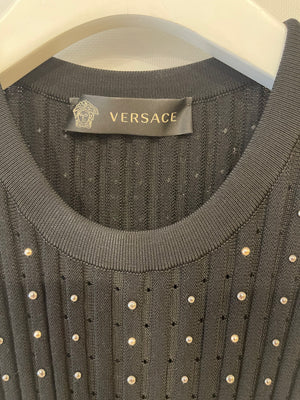 Versace Black Knitted Mini Sleeveless Dress with Gold Stud Details Size IT 38 (UK 6)