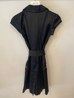 Louis Vuitton Black Silk Short-Sleeve Mini Dress with Belt and Zip Details Size FR 36 (UK 8)