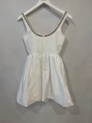 Self-Portrait White Taffeta Mini Dress with Crystal Details Size UK 4 RRP £340