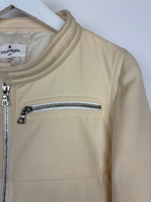 Courreges Cream Cropped Jacket With Silver Zip Details Size FR 34 (UK 6)