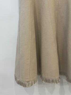 Max Mara Beige Denim Fish Tail Skirt with Fringe Hem Detail IT 36 (UK 4)