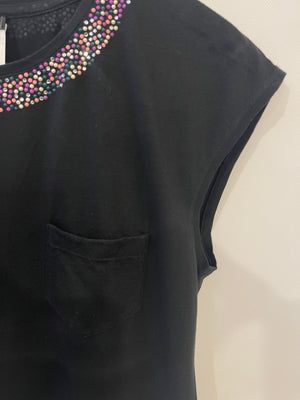 *FIRE PRICE* Chanel Black Top with Collar Embellishment and CC Logo Detail Size FR 38 (UK 10)