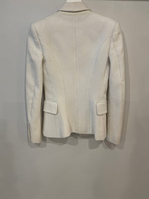 Balmain White Tweed Blazer Jacket with Gold Button Details Size FR 34 (UK 6)