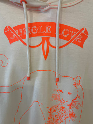 Hermès Cream and Neon Orange Jungle Love Hooded T-Shirt Size FR 36 (UK 8)