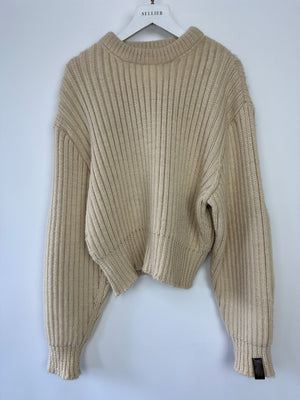 Louis Vuitton Beige Ribbed Long Sleeve Jumper with Quilted Elbow Patch Detail Size XS (UK 6)