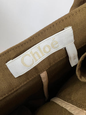 Chloé Brown Pocketed Cargo Trousers with Side Button Detail Size FR 36 (UK 8)