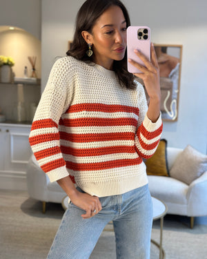 Gucci Cream Crewneck Knit Jumper with Orange Stripes XXS (UK 4)