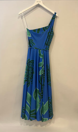 Themis Z Green and Blue One Shoulder Floral Midi Dress Size FR 36 (UK 8)