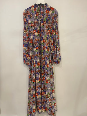 Prada Purple 
Red Floral Long Sleeve Maxi Dress with Belt Detail Size IT 40 (UK 8)