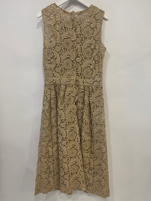 Prada Metallic Gold Sleeveless Floral Crochet Midi Dress Size IT 42 (UK 10)