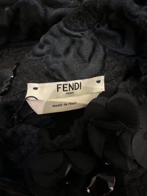 Fendi Black Short Sleeve Floral Mid-Neck Midi Dress IT 42 (UK 10)