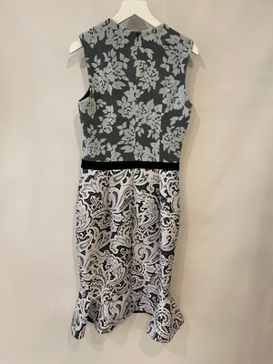 Mary Katrantzou Light Blue and Black Flocked Tulle Midi Ruffle Dress Size UK 8 RRP £1,970