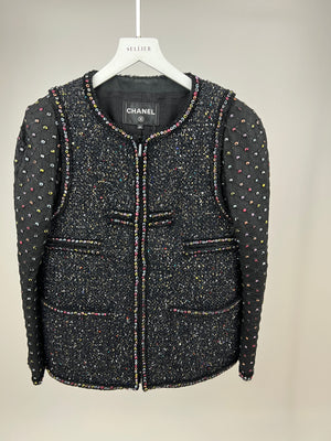 Chanel  Fall 2017 Black Tweed Jacket with Multicoloured Sequin Details Size FR 42 (UK 14)