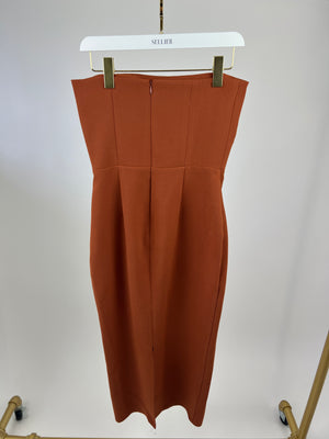 Alex Perry Rust Bandeau Crepe Midi Dress Size UK 10