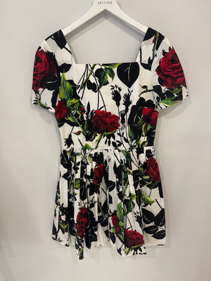 Dolce 
Gabbana White and Black Rose Printed Mini Dress Size IT 44 (UK 12)