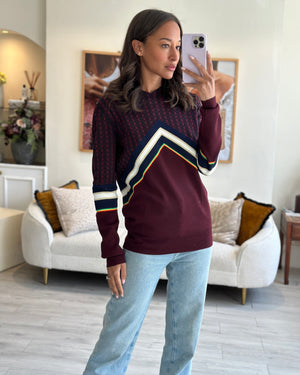 Céline Burgundy Jumper with Multicolour Geometric Details Size S (UK 8)