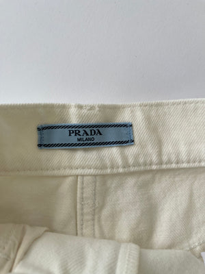 Prada White Denim Mini Skirt With Back Pocket Logo Detail Size IT 36 (UK 4)