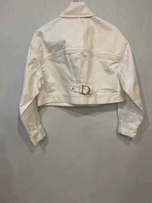 Zimmermann White Denim Cropped Jacket with Gold Button Details Size 0 (UK 6/8)