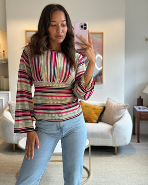 Missoni Pink Crochet Striped Long Sleeve Top IT 44 (UK 12)