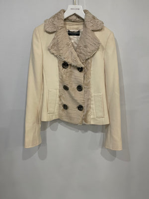 Dolce 
Gabbana Cream Jacket with Textured Collar and Large Buttons Detail Size IT 40 (UK 8)