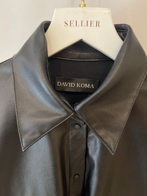 David Koma Black Faux Leather Long-Sleeve Bodysuit Size UK 8 RRP £925