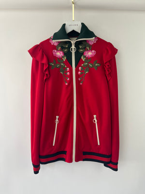 Gucci Red High-Neck Technical Jersey Floral Embroidered Jacket IT 40 (UK 8)