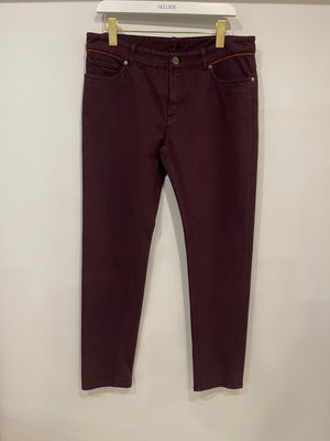 Loro Piana Burgundy Straight Leg Trousers with Orange Seam Detail Size IT 46 (UK 14) RRP £1,250