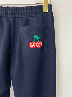 Gucci Red 
Navy Blue Tracksuit with Side Stripe Trim and Cherry Embroidered Logo Detail Size XS (UK 6)