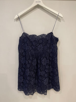 Chanel Blue Floral Lace Caraco Top with Back Blue CC Logo Buttons Detailing Size FR 40 (UK 12)