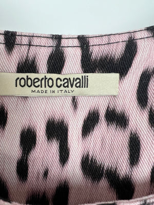 Roberto Cavalli Pink and black Denim Mini dress with Panel Detail Size IT 40 (UK 8)