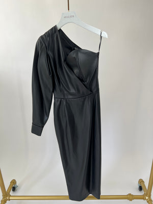 Anouki Black Faux Leather One-Shoulder Dress with Belt Size UK 8