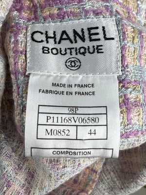 Chanel Purple, Beige and Blue Cotton Tweed Skirt with CC Buttons Detail Size  FR 44 ( UK 16)