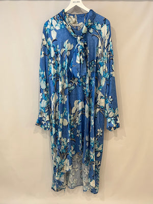 Balenciaga Blue Silk Floral Maxi Dress with Tie-Neck Detail Size IT 38 (UK 6)