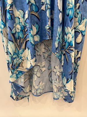 Balenciaga Blue Silk Floral Maxi Dress with Tie-Neck Detail Size IT 38 (UK 6)