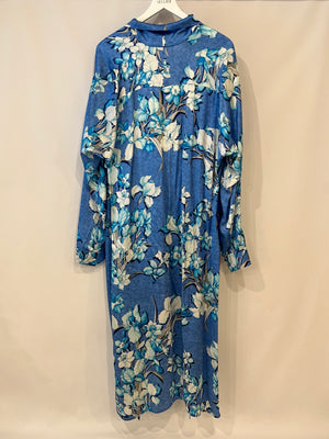 Balenciaga Blue Silk Floral Maxi Dress with Tie-Neck Detail Size IT 38 (UK 6)