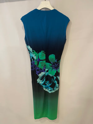 Roberto Cavalli Blue and Green Floral Dress with Gold Detail Size IT 46 (UK 14)